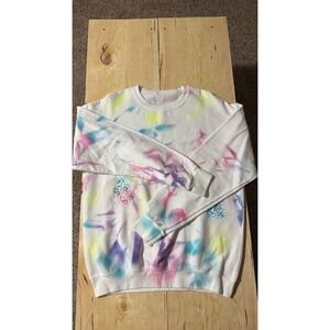 Unbranded Women Tie Dye Crewneck Sweatshirt Pastel Leopard  White Multicolor